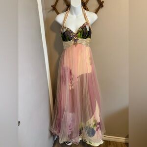 Anny Lee Floral Tulle Beaded Halter Prom Gown  Medium fairy ethereal magical
